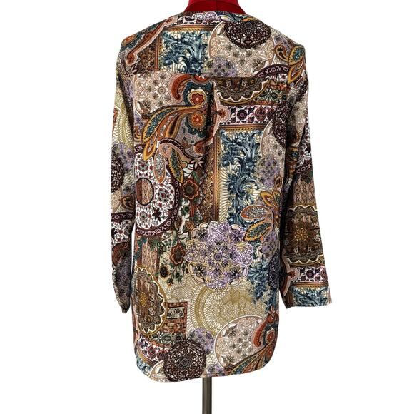 Joan Rivers sz S blouse tunic top paisley print brown gold beige button front - Picture 4 of 9